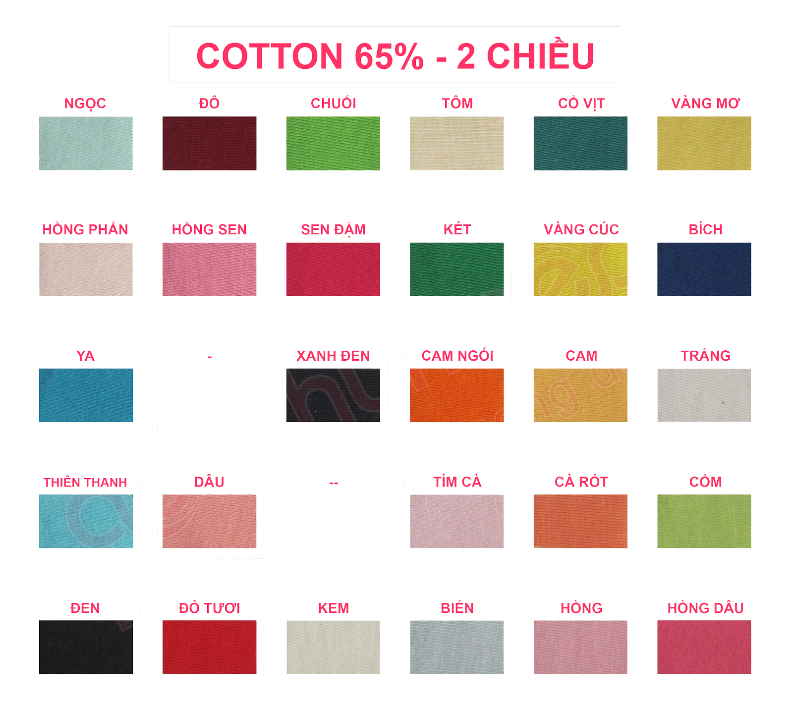 Bảng mẫu vải Cotton 65% - 2 Chiều.